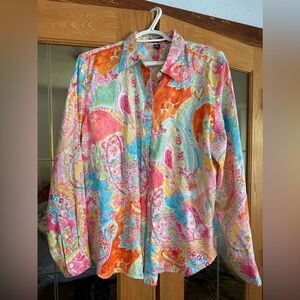 Chaps Paisley Print Multicolored Button Down Top Shirt Women's sz XL